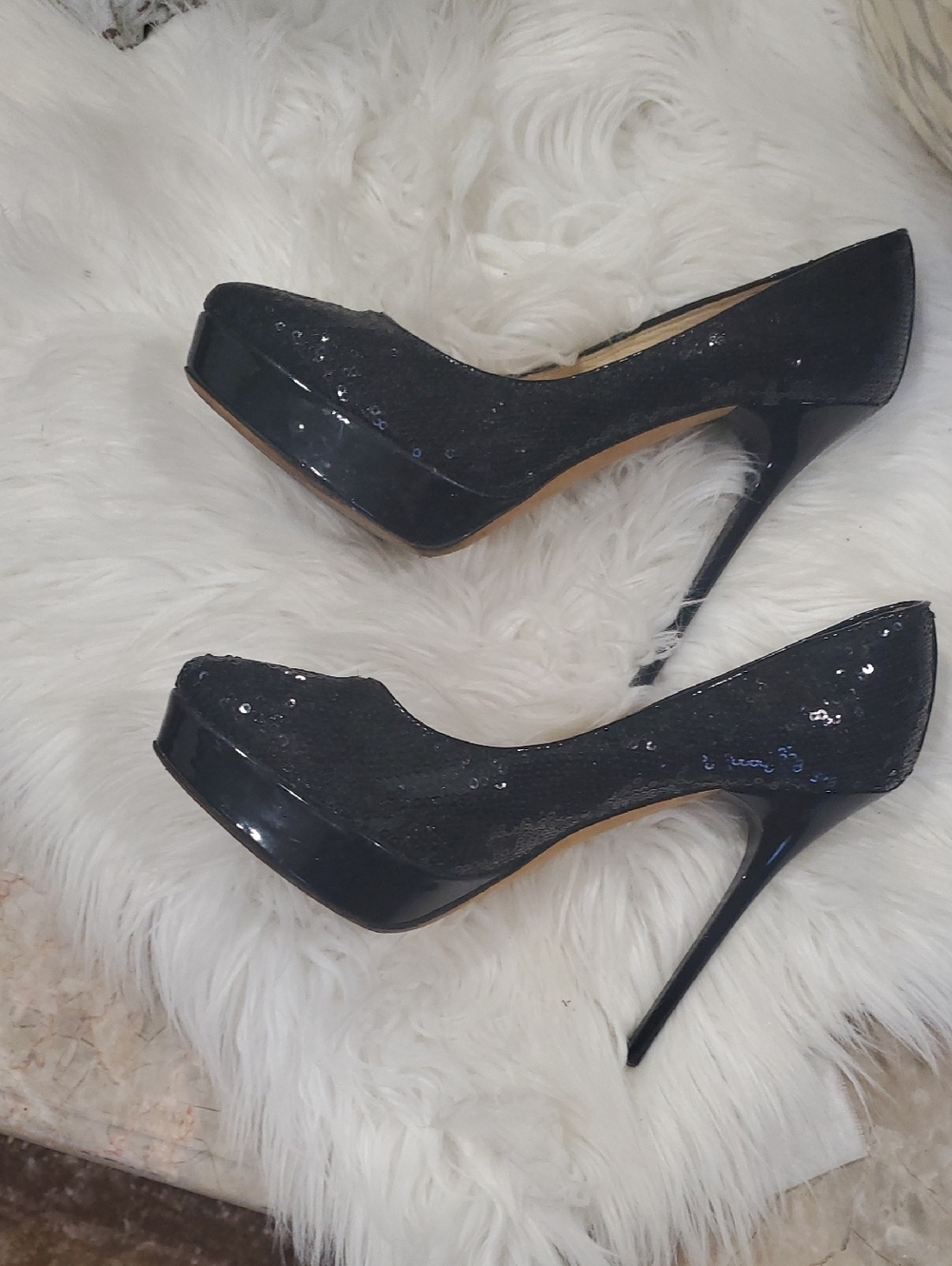Jimmy Choo Black Sequin Platform Stiletto Pumps